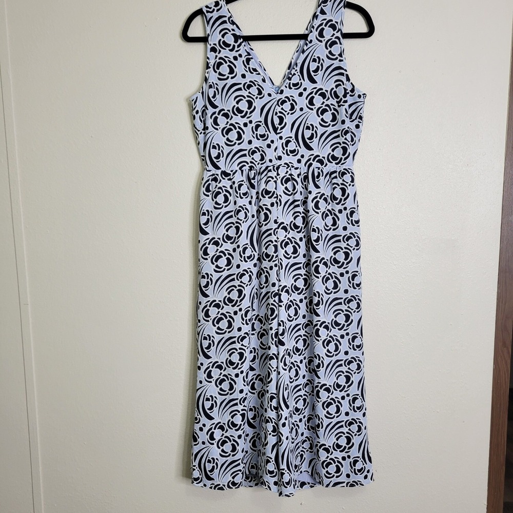Ann Taylor Factory Floral Print Sleeveless Jumpsuit V-Neck Blue Navy 4 Lined‎